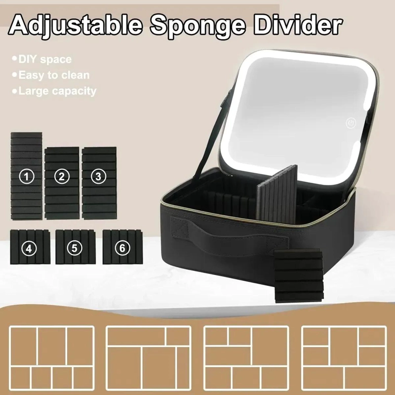 ESTUCHE ORGANIZADOR DE MAQUILLAJE CON ESPEJO Y LUZ LED - 5