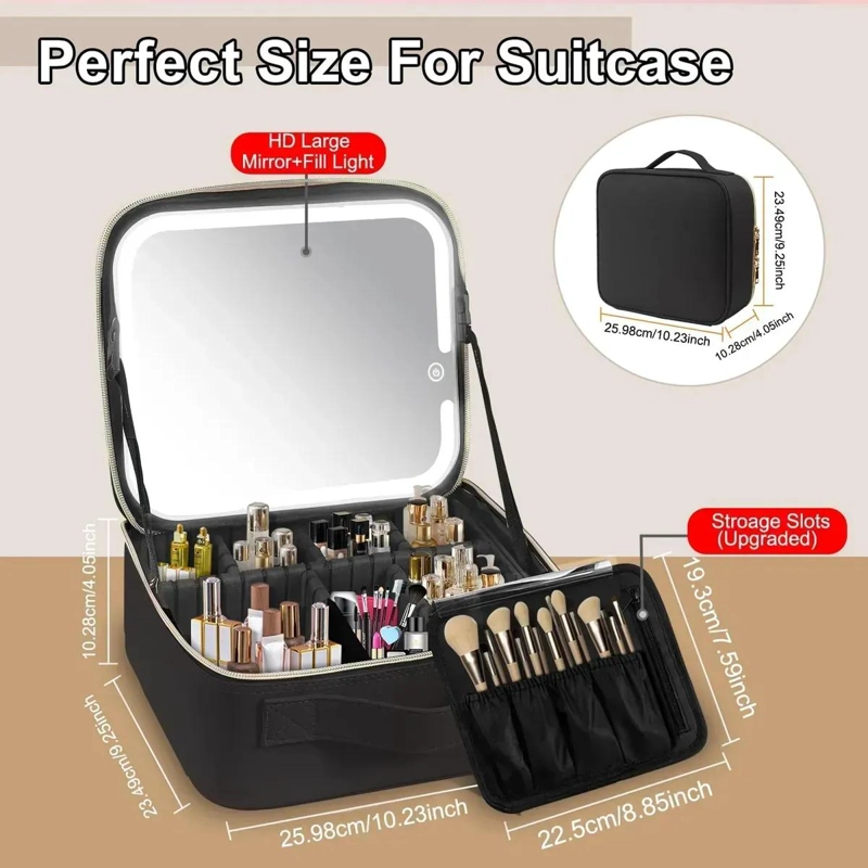 ESTUCHE ORGANIZADOR DE MAQUILLAJE CON ESPEJO Y LUZ LED - 6