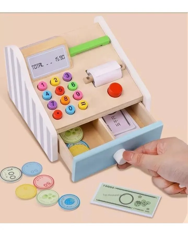 CAJA REGISTRADORA DE MADERA JUGUETE PARA NIÑOS Y NIÑAS - 2