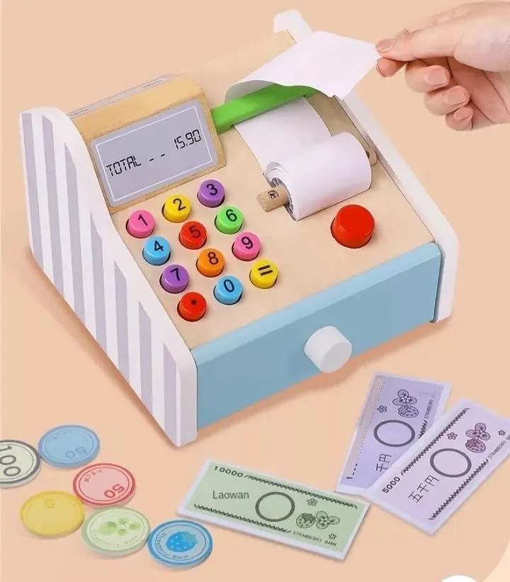 CAJA REGISTRADORA DE MADERA JUGUETE PARA NIÑOS Y NIÑAS - 4
