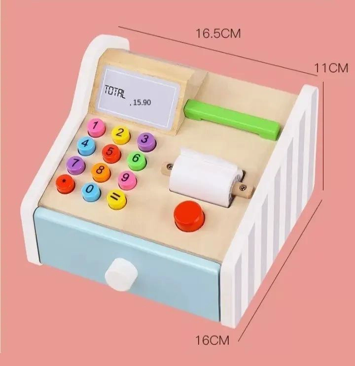 CAJA REGISTRADORA DE MADERA JUGUETE PARA NIÑOS Y NIÑAS - 6