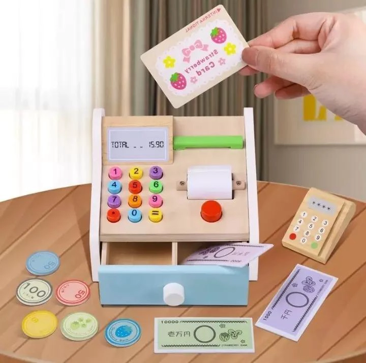 CAJA REGISTRADORA DE MADERA JUGUETE PARA NIÑOS Y NIÑAS - 7