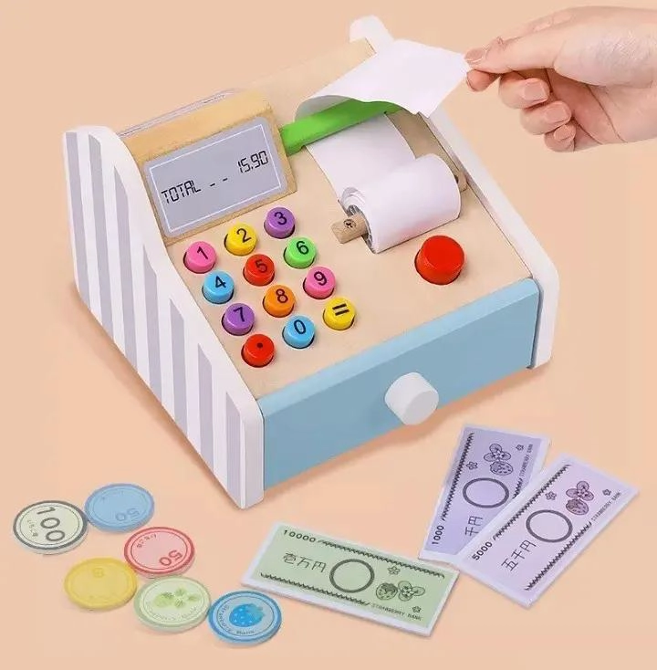 CAJA REGISTRADORA DE MADERA JUGUETE PARA NIÑOS Y NIÑAS - 9