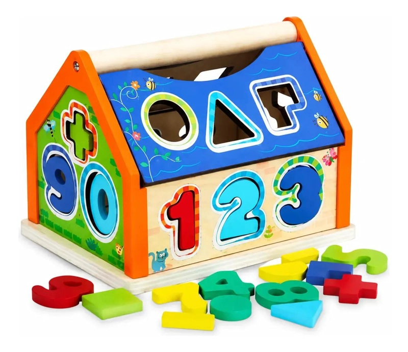 CASA DIDACTICA DE MADERA CON FORMAS Y NUMEROS PARA NIÑOS - 1