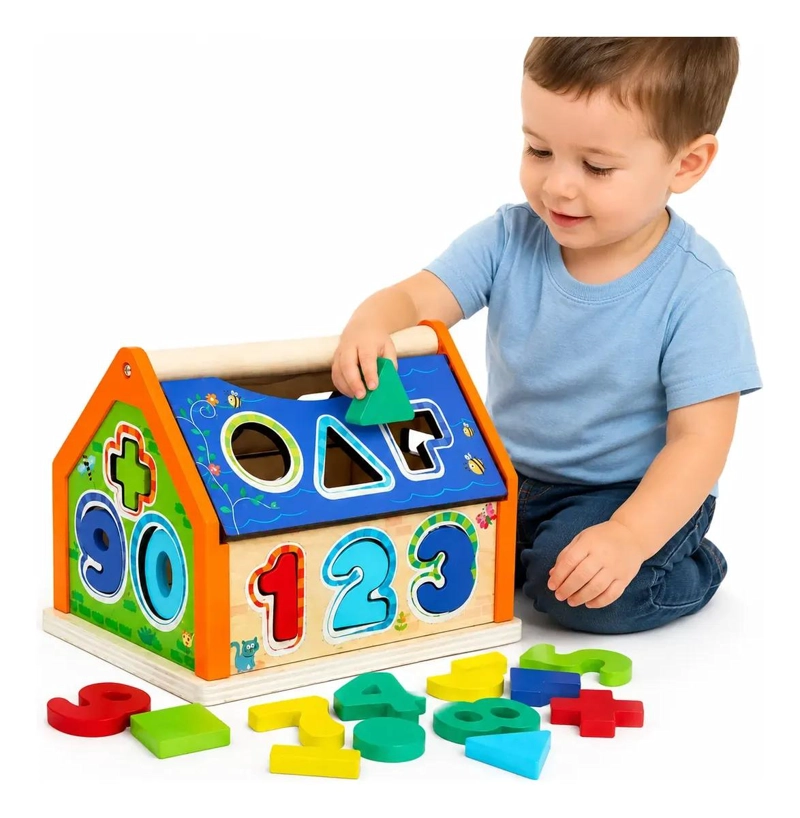 CASA DIDACTICA DE MADERA CON FORMAS Y NUMEROS PARA NIÑOS - 2