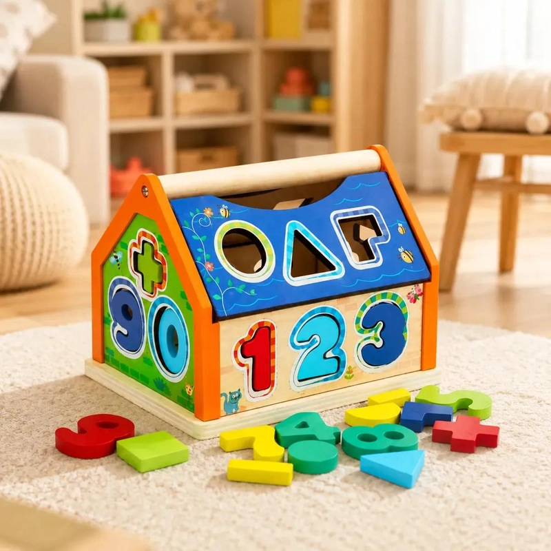 CASA DIDACTICA DE MADERA CON FORMAS Y NUMEROS PARA NIÑOS - 3