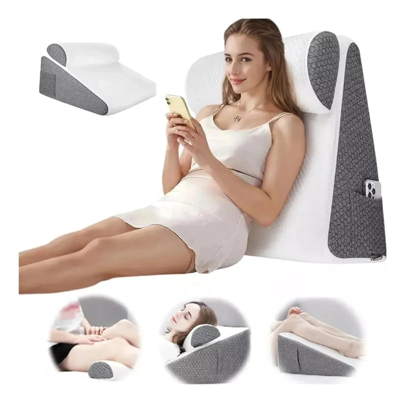 ALMOHADA CUÑA MULTIFUNCIONAL CON SOPORTE LUMBAR Y CERVICAL GRIS - 1