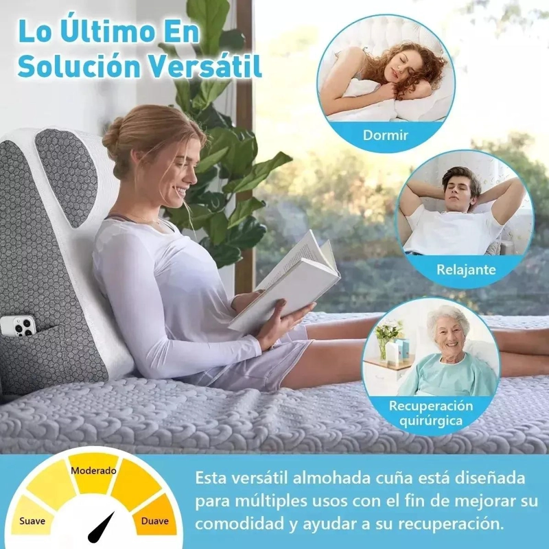 ALMOHADA CUÑA MULTIFUNCIONAL CON SOPORTE LUMBAR Y CERVICAL GRIS - 2