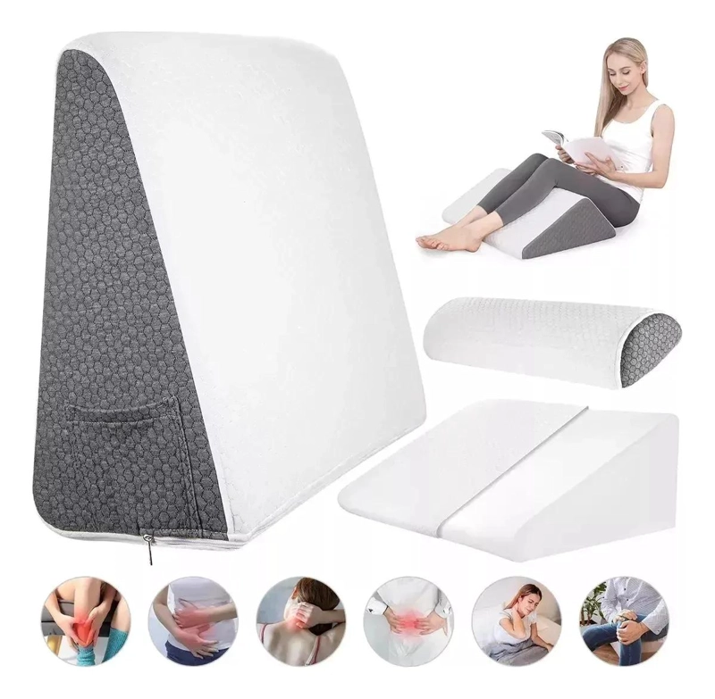 ALMOHADA CUÑA MULTIFUNCIONAL CON SOPORTE LUMBAR Y CERVICAL GRIS - 3