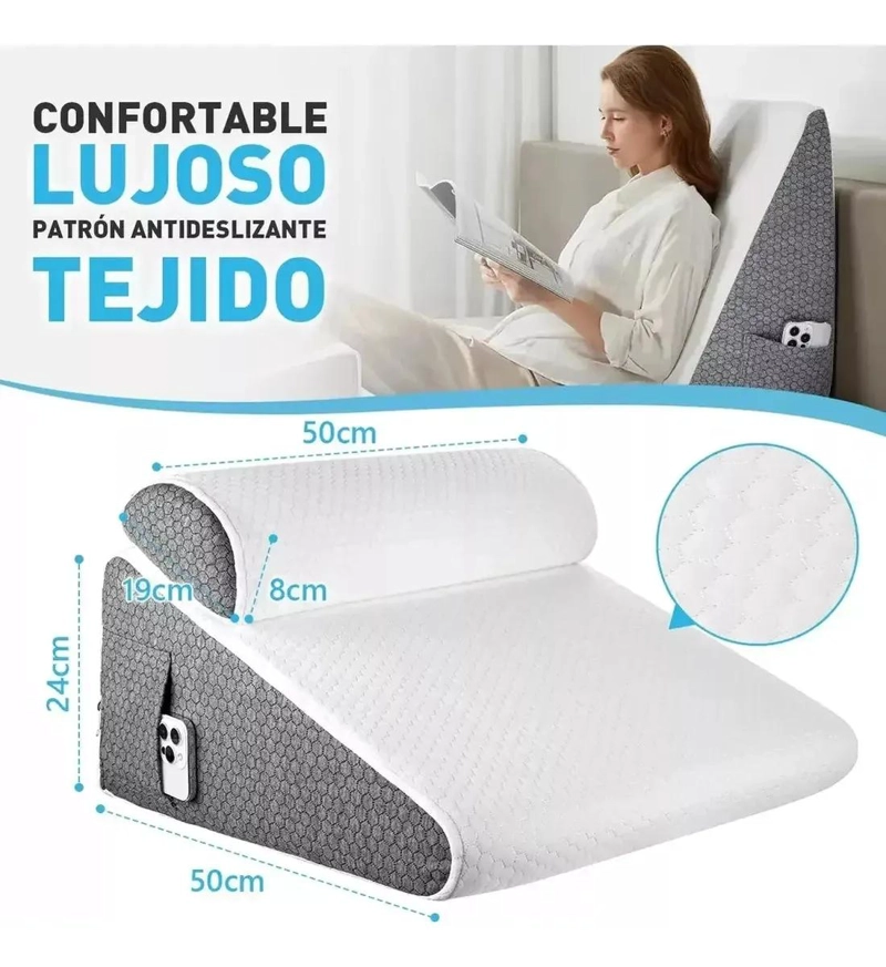 ALMOHADA CUÑA MULTIFUNCIONAL CON SOPORTE LUMBAR Y CERVICAL GRIS - 5
