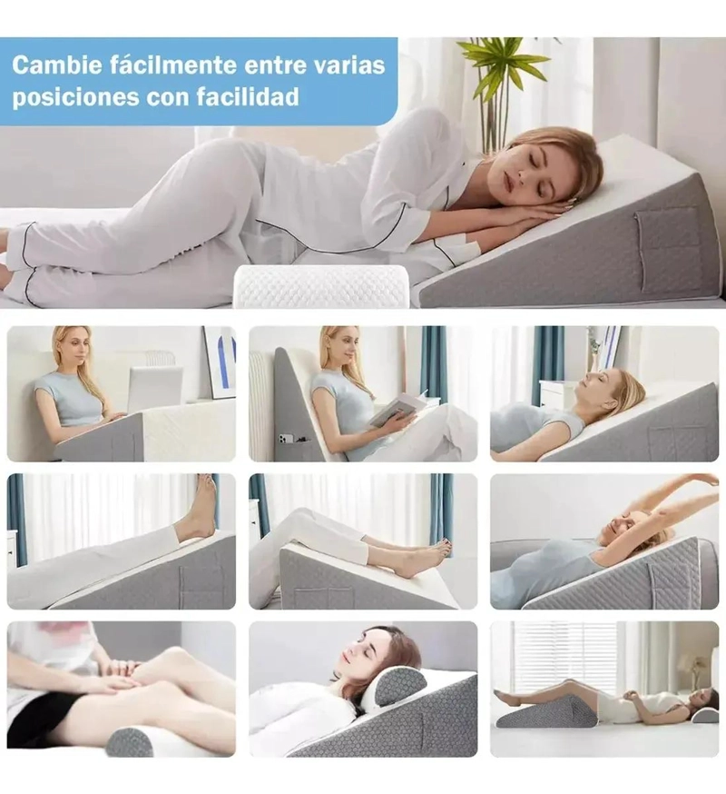 ALMOHADA CUÑA MULTIFUNCIONAL CON SOPORTE LUMBAR Y CERVICAL GRIS - 6