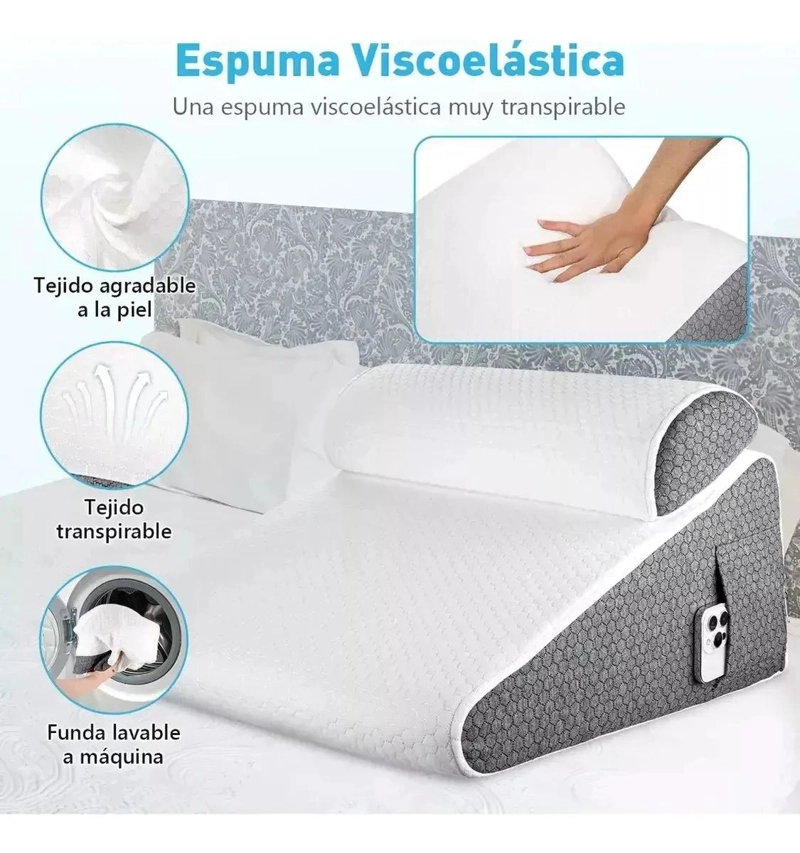ALMOHADA CUÑA MULTIFUNCIONAL CON SOPORTE LUMBAR Y CERVICAL GRIS - 7