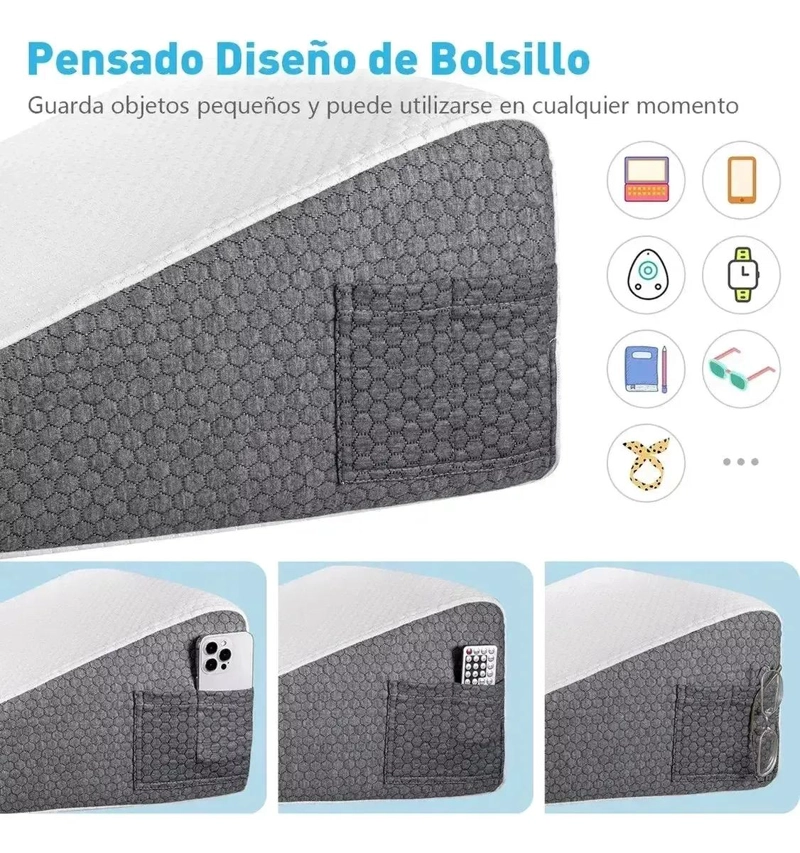 ALMOHADA CUÑA MULTIFUNCIONAL CON SOPORTE LUMBAR Y CERVICAL GRIS - 8