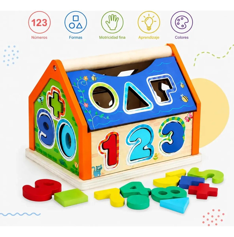CASA DIDACTICA DE MADERA CON FORMAS Y NUMEROS PARA NIÑOS - 4