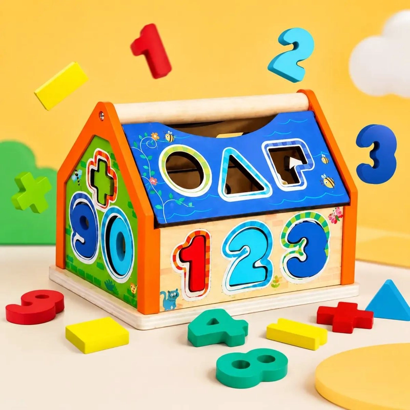 CASA DIDACTICA DE MADERA CON FORMAS Y NUMEROS PARA NIÑOS - 5