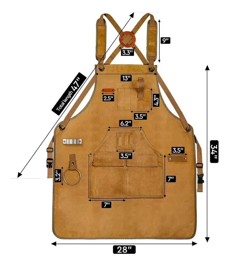 DELANTAL AJUSTABLE MULTIUSOS DE LONA CON BOLSILLOS PARA HERRAMIENTAS - 2