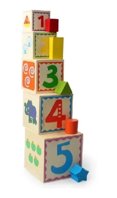 CUBO DE ENCAJE Y TORRE DE BLOQUES DE MADERA PARA NIÑOS - 3