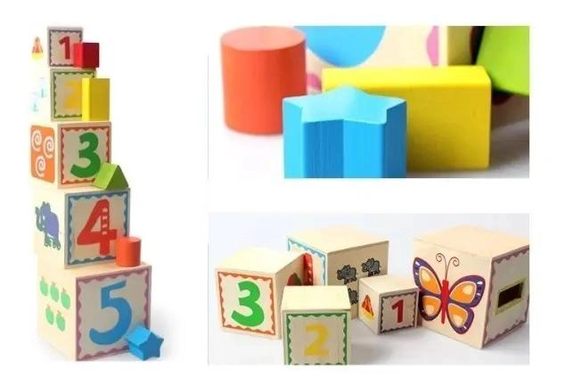 CUBO DE ENCAJE Y TORRE DE BLOQUES DE MADERA PARA NIÑOS - 8
