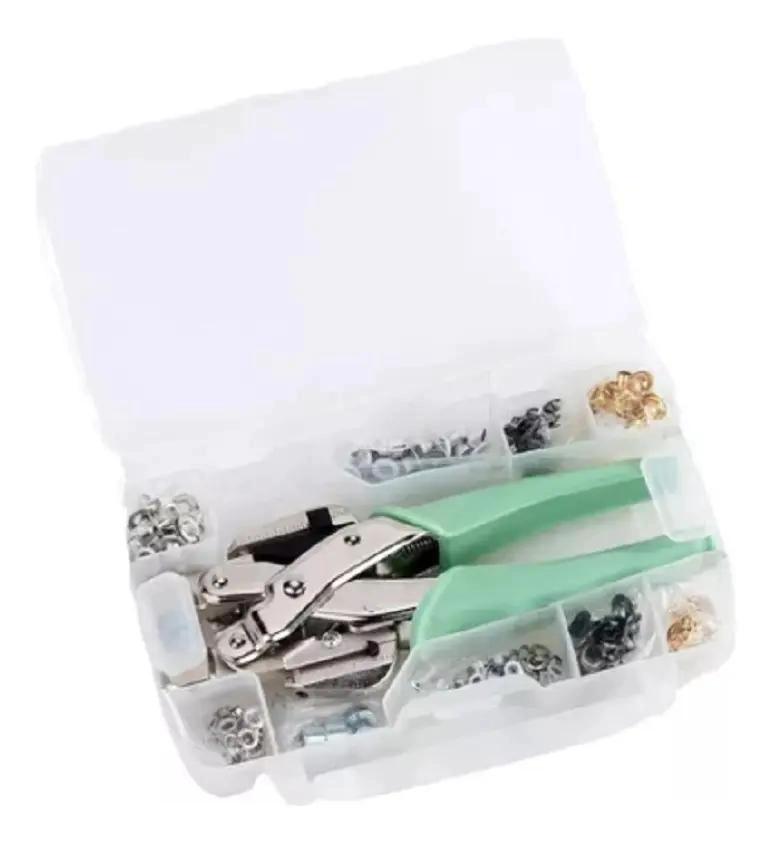 KIT DE REMACHADORA Y PERFORADORA CON 160 OJETILLOS VARIADOS - 1