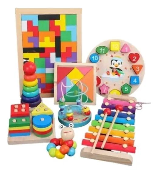 SET DE 8 JUGUETES DIDACTICOS DE MADERA PARA ESTIMULACION INFANTIL - 1