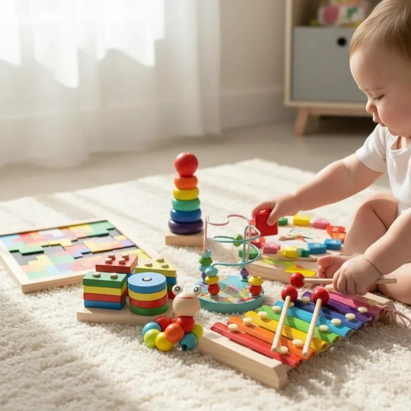 SET DE 8 JUGUETES DIDACTICOS DE MADERA PARA ESTIMULACION INFANTIL - 10