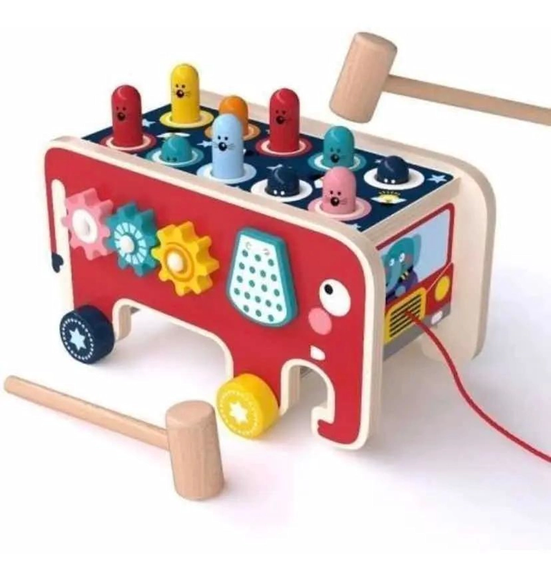 JUGUETE DIDACTICO DE MADERA PARA BEBE S CON MARTILLO Y TOPO - 1