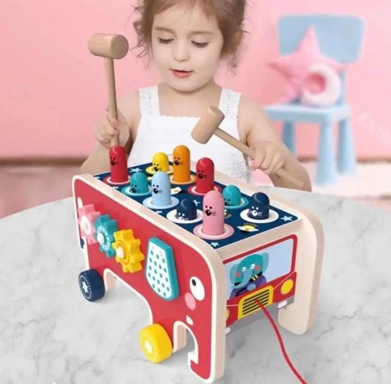 JUGUETE DIDACTICO DE MADERA PARA BEBE S CON MARTILLO Y TOPO - 3