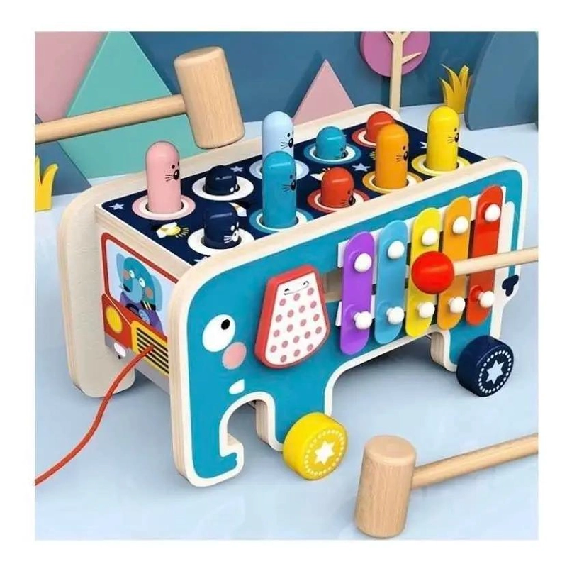 JUGUETE DIDACTICO DE MADERA PARA BEBE S CON MARTILLO Y TOPO - 4