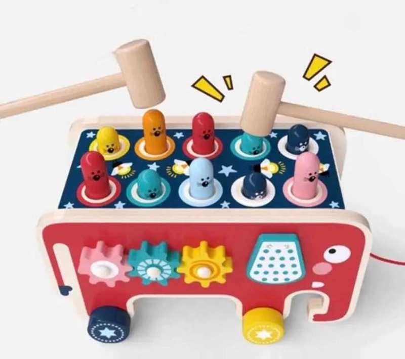 JUGUETE DIDACTICO DE MADERA PARA BEBE S CON MARTILLO Y TOPO - 6