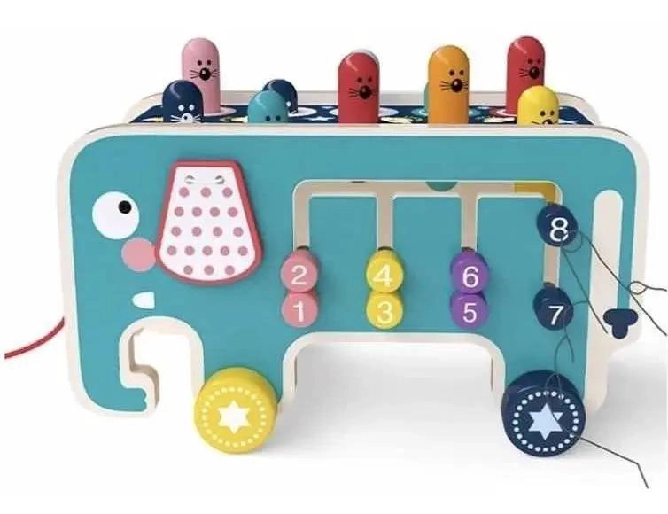 JUGUETE DIDACTICO DE MADERA PARA BEBE S CON MARTILLO Y TOPO - 7