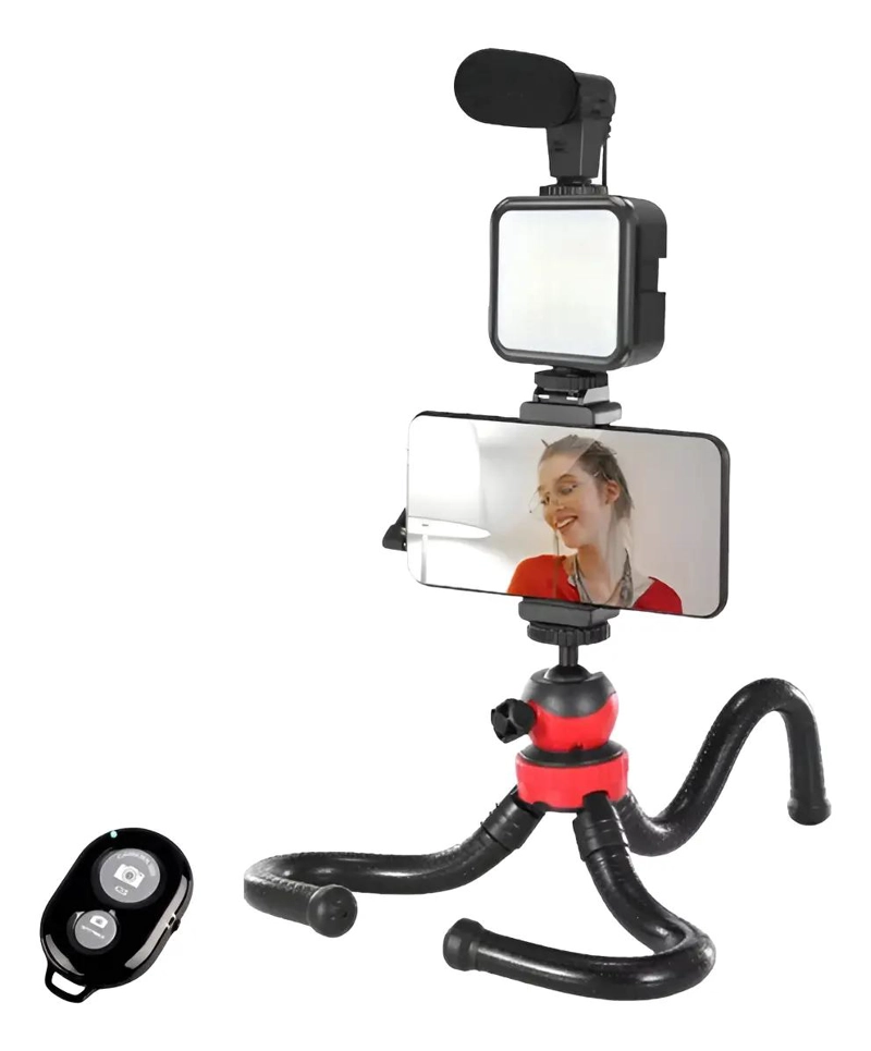 KIT DE TRIPODE FLEXIBLE CON LUZ Y MICROFONO PARA SMARTPHONE - 1