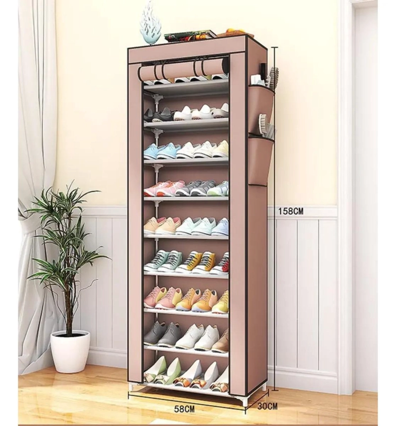 ZAPATERO PORTATIL VERTICAL DE 10 NIVELES CON FUNDA 58X30X158CM - 2