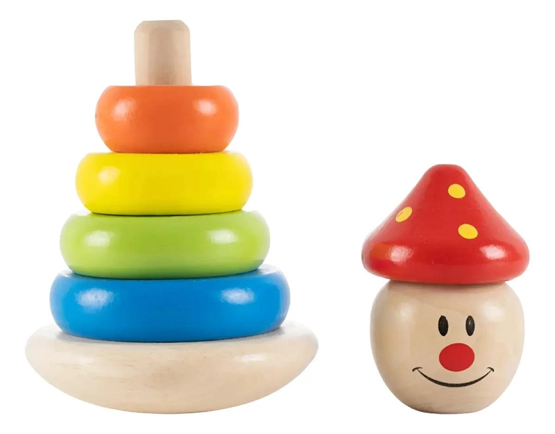 PAYASO APILABLE DE MADERA JUGUETE EDUCATIVO PARA BEBE S - 1
