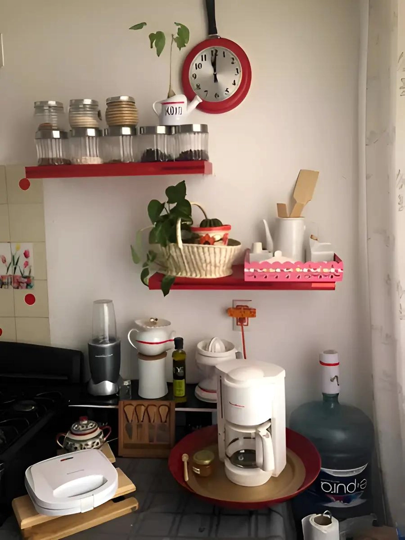 RELOJ DE PARED PARA COCINA CON DISEÑO DE SARTE N COLOR ROJO - 5