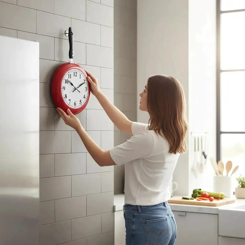 RELOJ DE PARED PARA COCINA CON DISEÑO DE SARTE N COLOR ROJO - 9