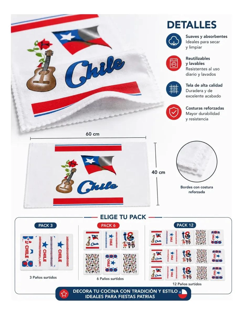 PACK DE PAÑOS DE COCINA CON DISEÑOS FIESTAS PATRIAS - 3