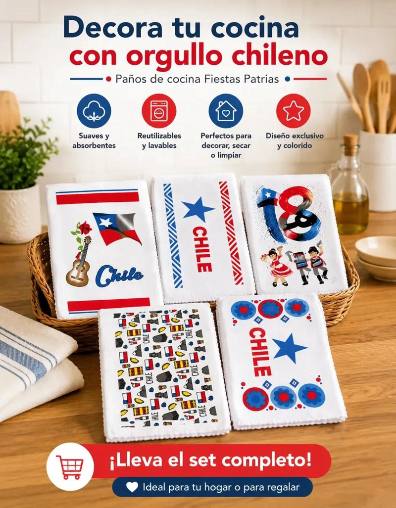 PACK DE PAÑOS DE COCINA CON DISEÑOS FIESTAS PATRIAS - 5