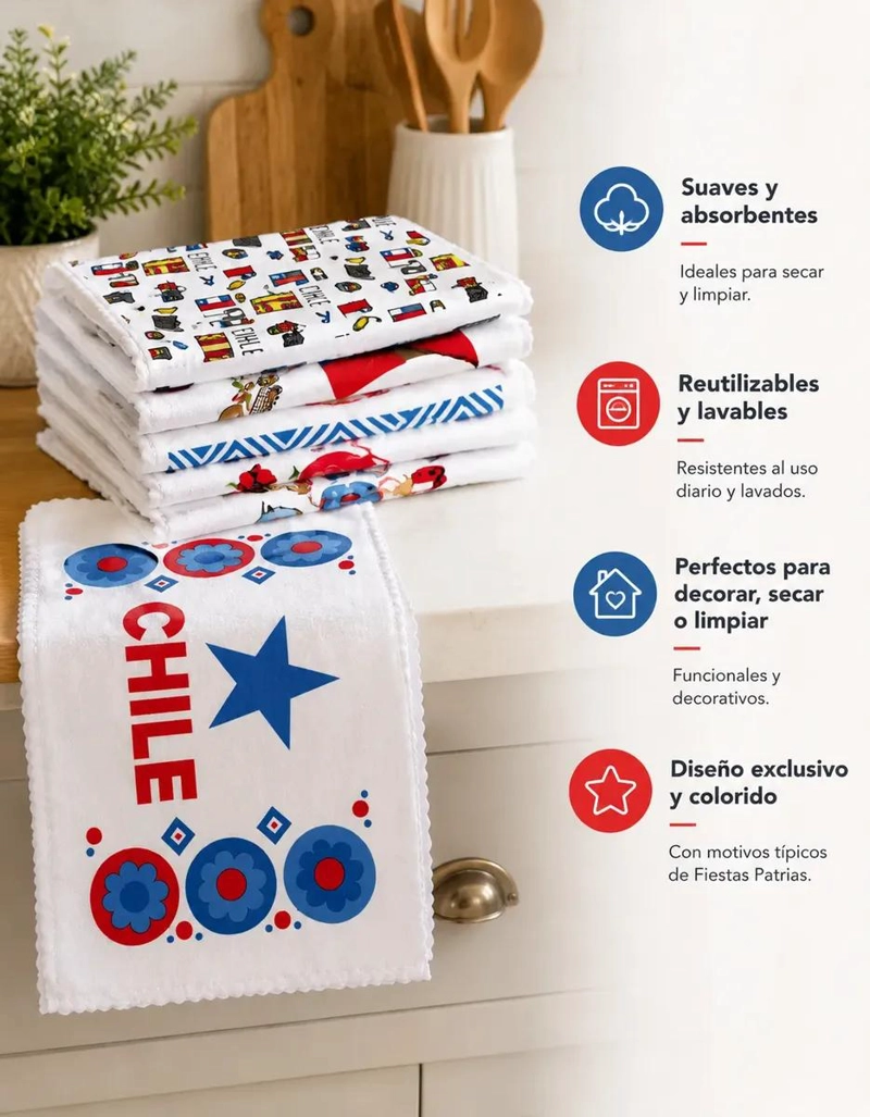 PACK DE PAÑOS DE COCINA CON DISEÑOS FIESTAS PATRIAS - 6