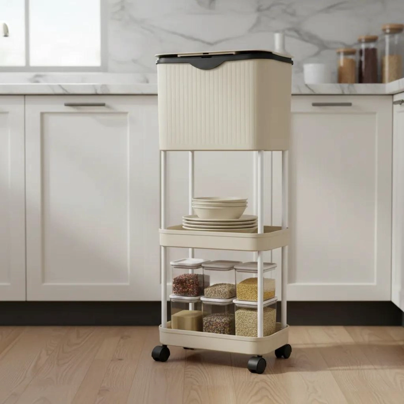 ESTANTE ORGANIZADOR VERTICAL CON TACHO PARA COCINA Y ALMACENAMIENTO - 1