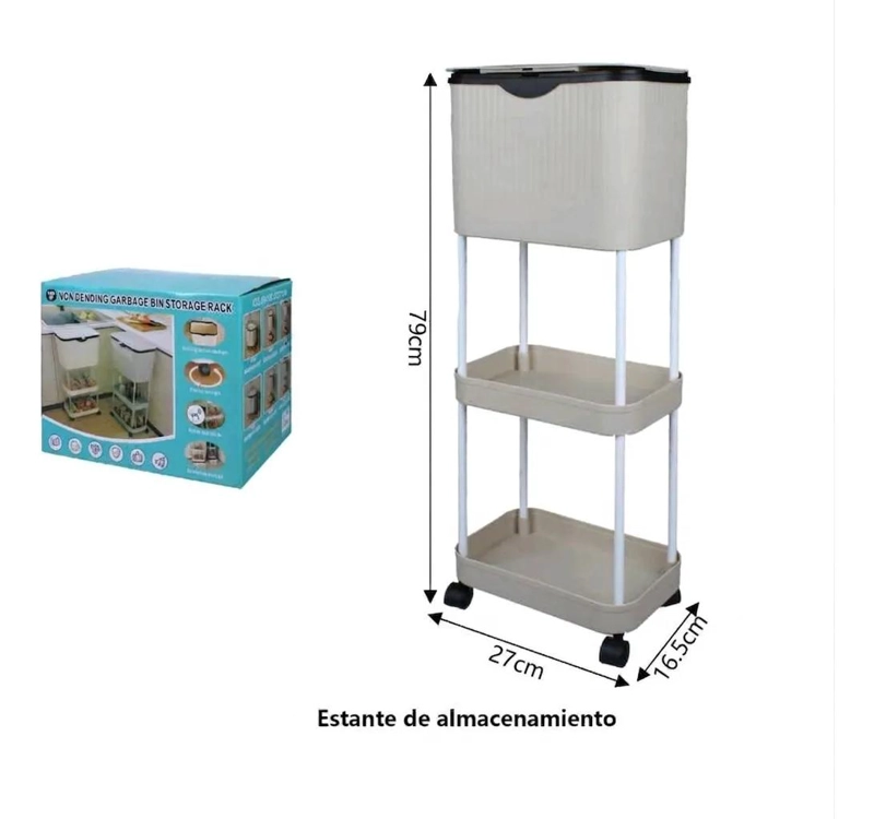 ESTANTE ORGANIZADOR VERTICAL CON TACHO PARA COCINA Y ALMACENAMIENTO - 3