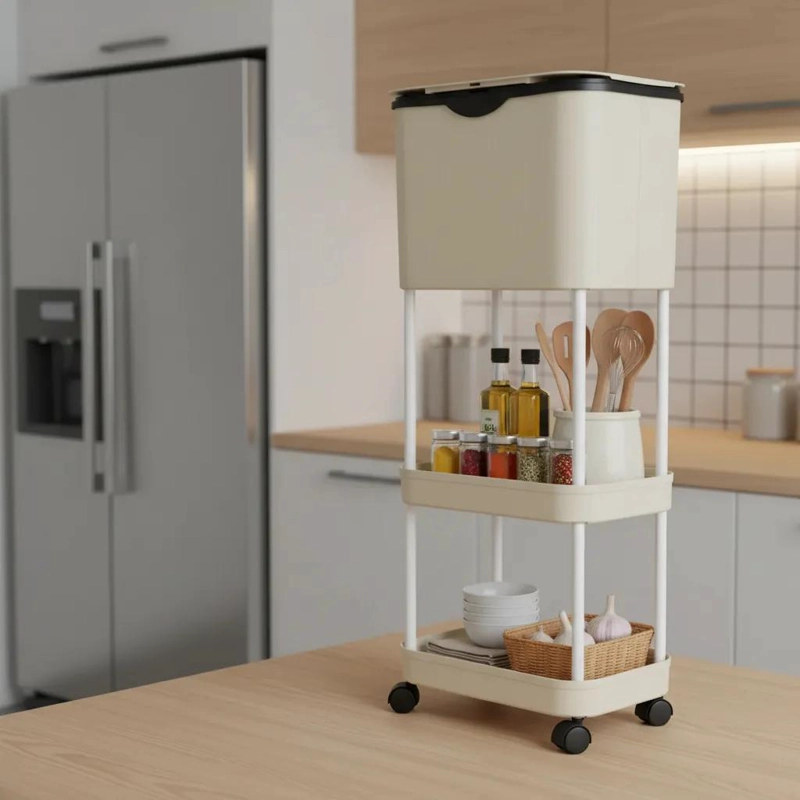 ESTANTE ORGANIZADOR VERTICAL CON TACHO PARA COCINA Y ALMACENAMIENTO - 4
