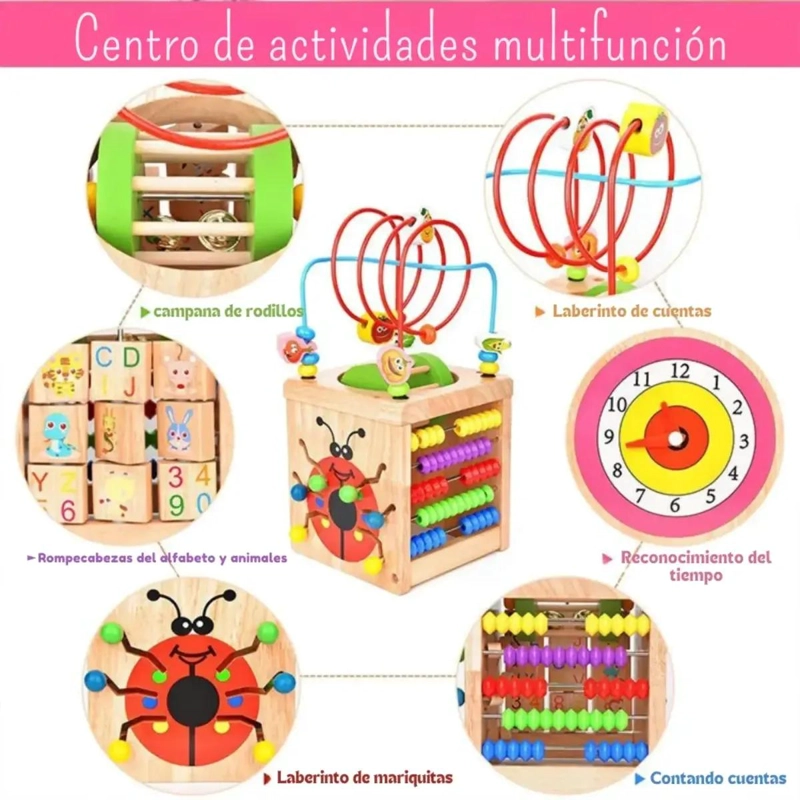 CUBO DIDACTICO DE MADERA 5 ACTIVIDADES PARA APRENDIZAJE INFANTIL - 3