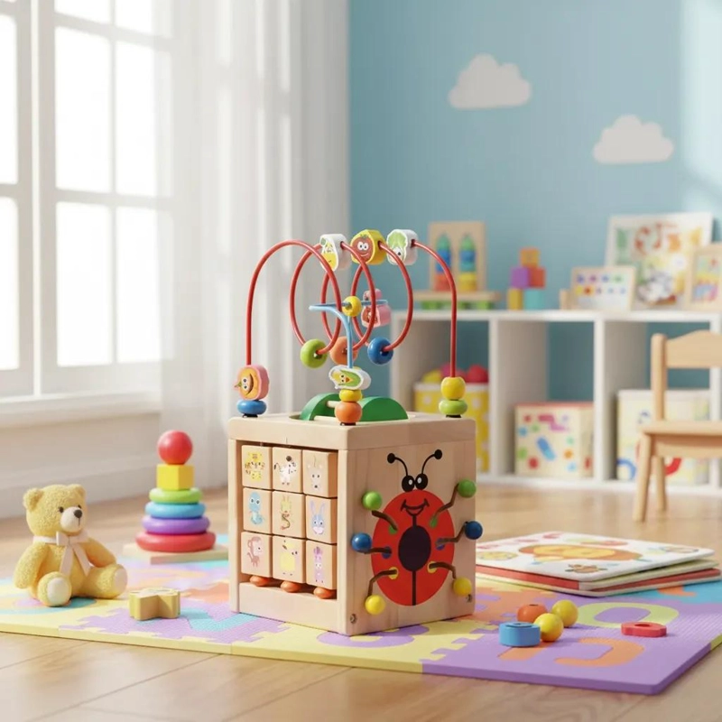 CUBO DIDACTICO DE MADERA 5 ACTIVIDADES PARA APRENDIZAJE INFANTIL - 4