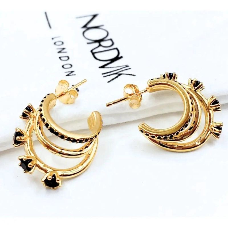AROS MEDIA ARGOLLA TRIPLE CON CIRCON NEGRO EN PLATA 925 - 6