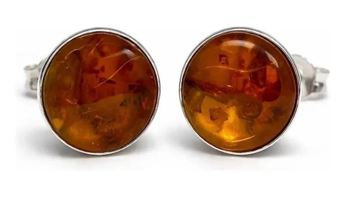 AROS DE AMBAR CIRCULAR EN PLATA 950 PARA MUJER ELEGANTES - 1