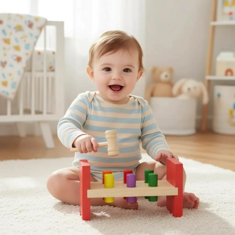 BANCO GOLPEADOR DE MADERA PARA NIÑOS CON MARTILLO COLORIDO - 2