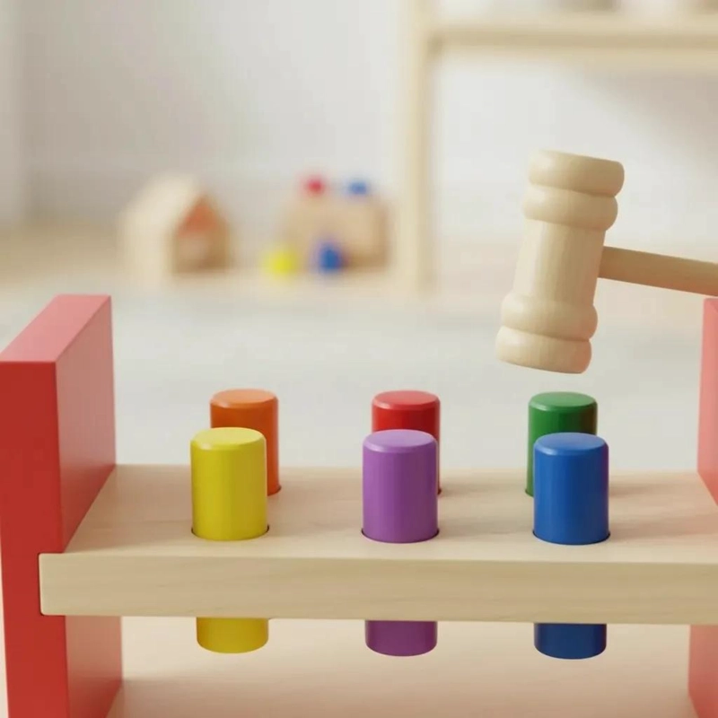 BANCO GOLPEADOR DE MADERA PARA NIÑOS CON MARTILLO COLORIDO - 4