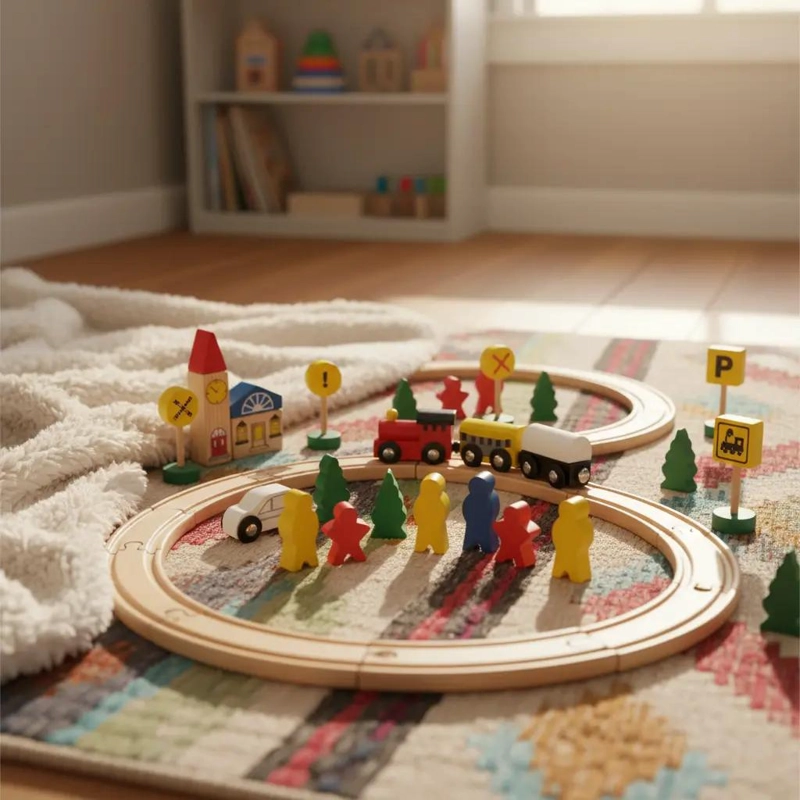 PISTA DE TREN DE MADERA DIDACTICA CON 48 PIEZAS - 1