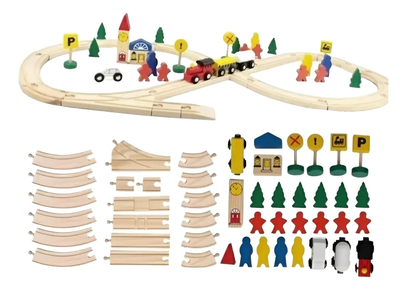 PISTA DE TREN DE MADERA DIDACTICA CON 48 PIEZAS - 2