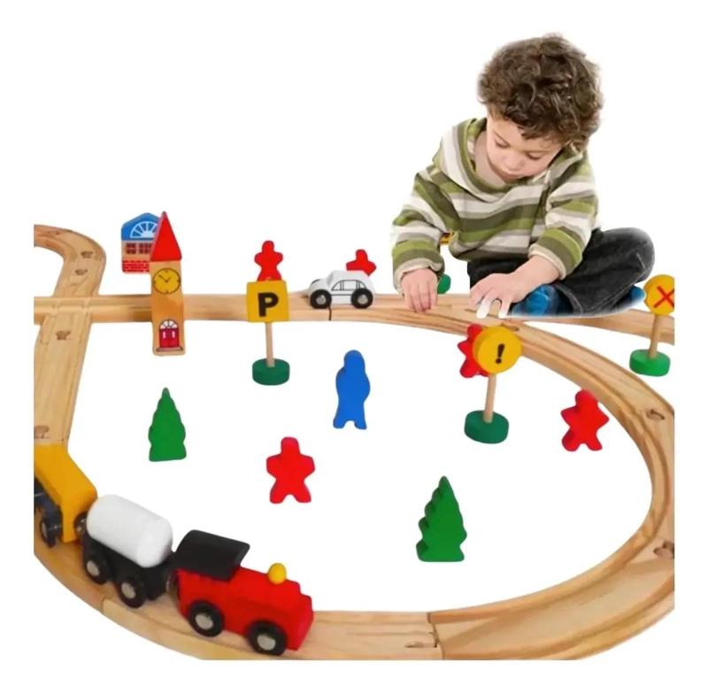 PISTA DE TREN DE MADERA DIDACTICA CON 48 PIEZAS - 3